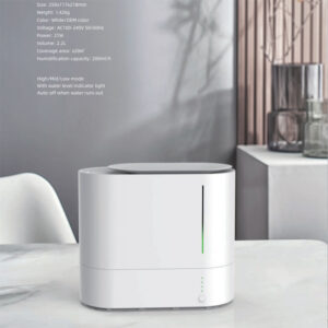 An image of a 2.2L Ultrasonic Humidifier with Night Light for Large Rooms and Baby Rooms sitting on a table.